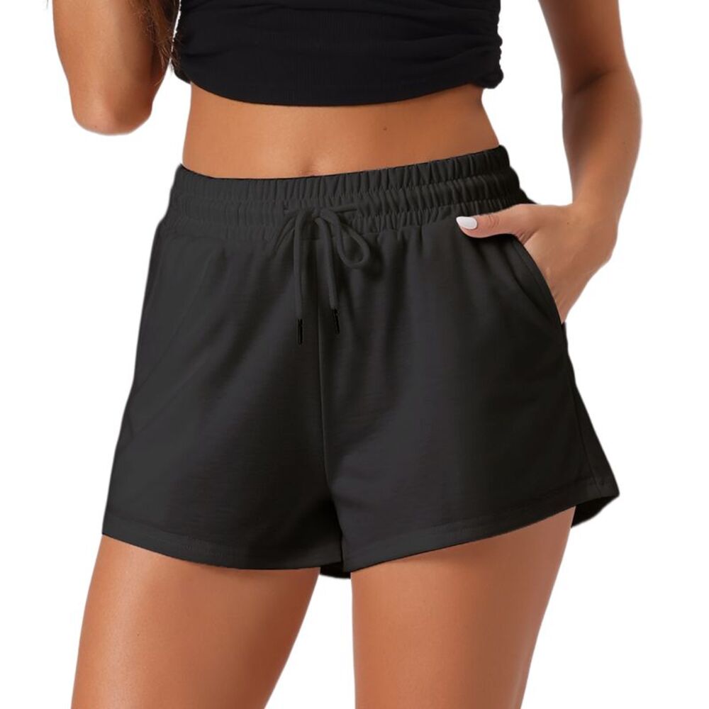 Soft Stretch Drawstring with Pockets Sleepwear Lounge Shorts Black